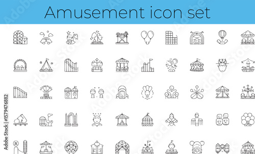"Minimal Amusement Park Line Icons – Fun & Magic Set"

