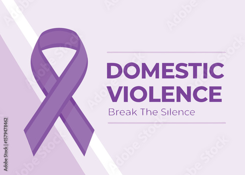 Purple Awareness Ribbon and Text Domestic Violence Break Silence