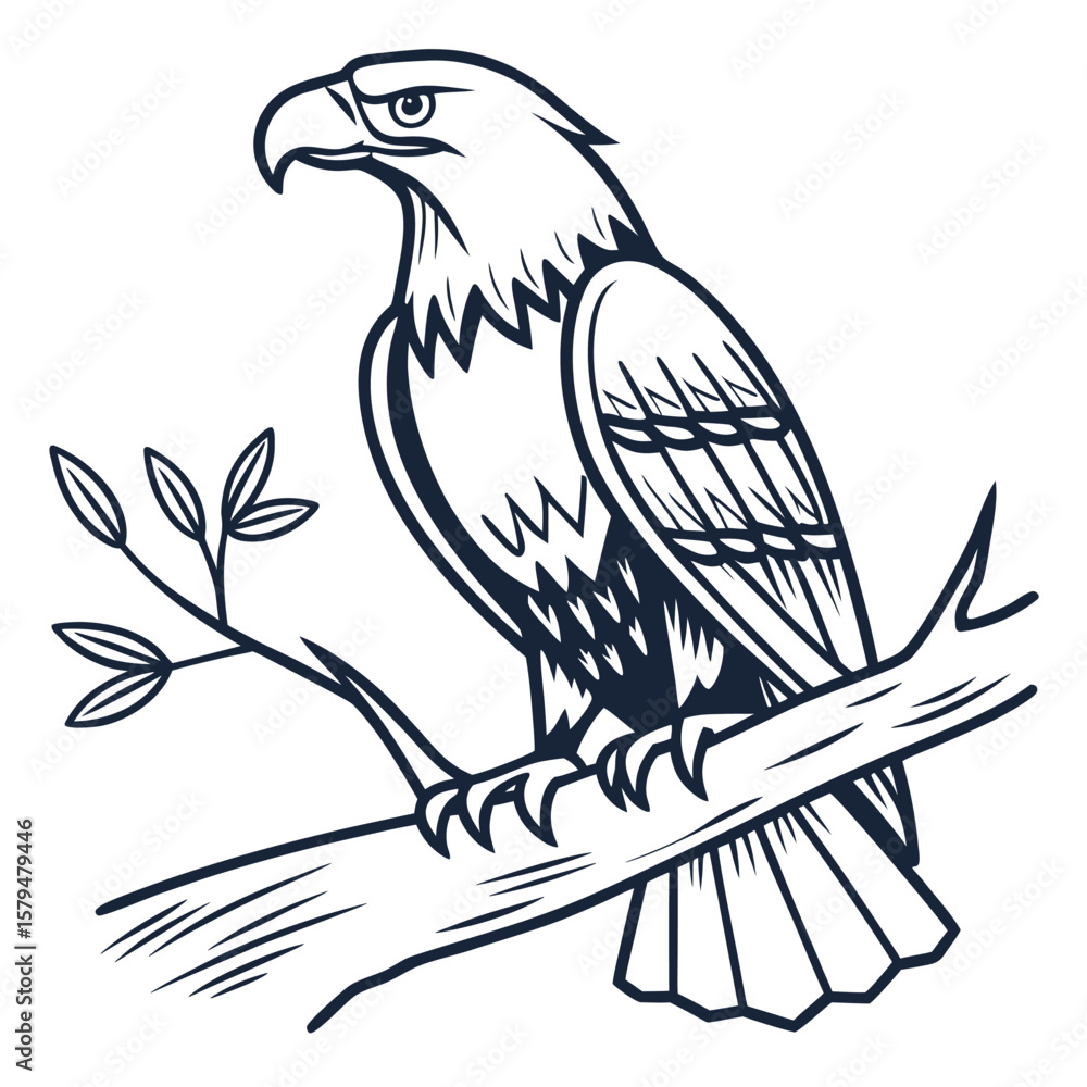 Obraz premium Eagle perched on a branch illustration bird tree
