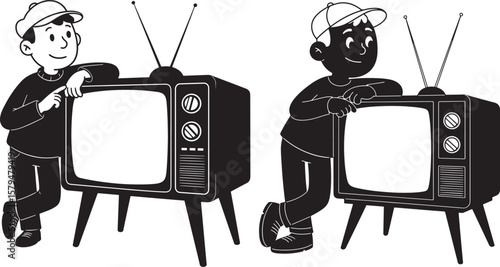 Man Leaning On Vintage TV Cartoon silhouette
