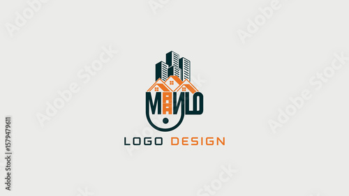 Real estate logo with building-inspired shapes and modern lines, crafted for construction companies, property developers, or real estate investment branding.