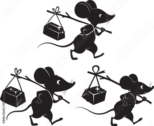Mouse Carrying Gold Chunks Cartoon silhouette