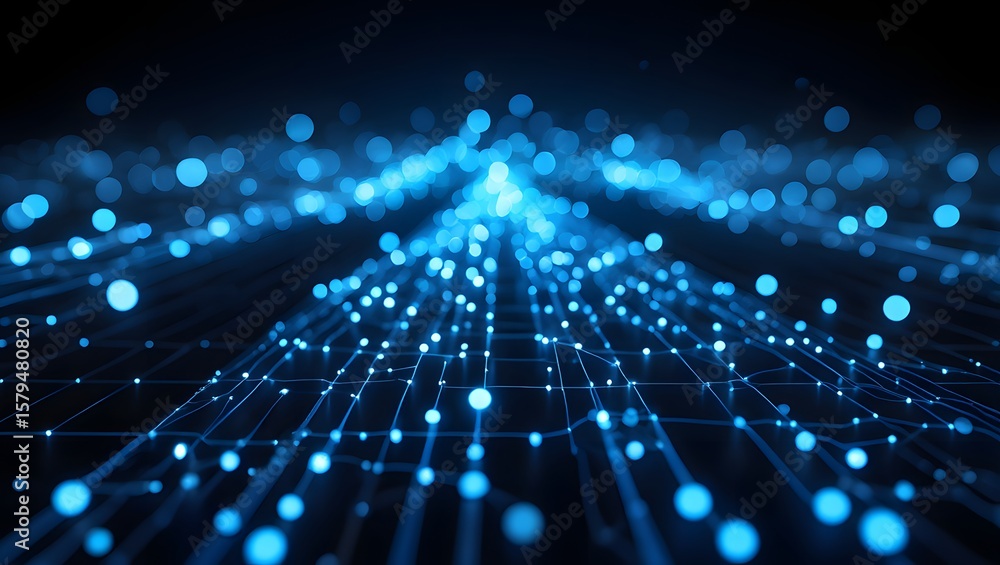 Obraz premium Abstract network of glowing blue lights and connections on a dark background