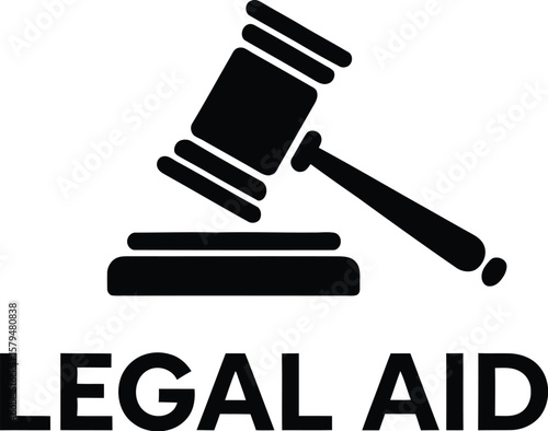 Gravel and hammer icon. Legal aid logo icon. Court and justice icon.