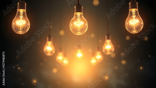 Floating lightbulbs illustrating abstract ideas, representing creative thought processes in atmospheric light.