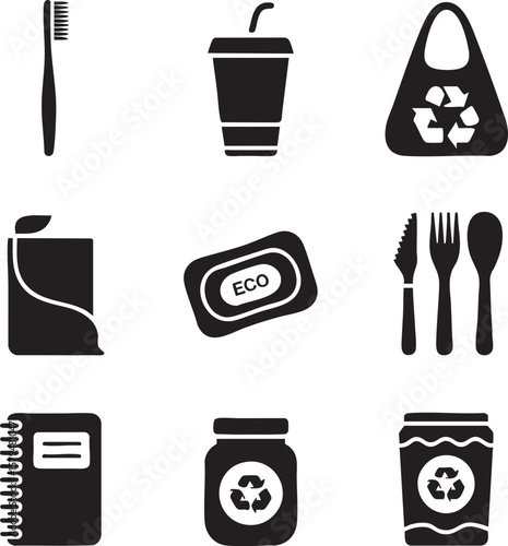 Eco-Friendly Lifestyle Sustainable Products and Practices Icons