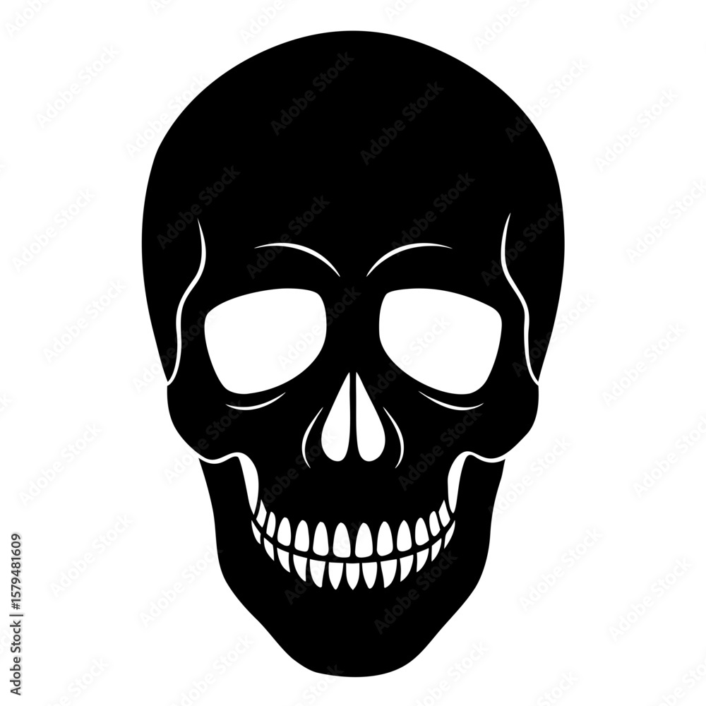 Fototapeta premium Detailed front view skull death head skeleton silhouette vector illustration