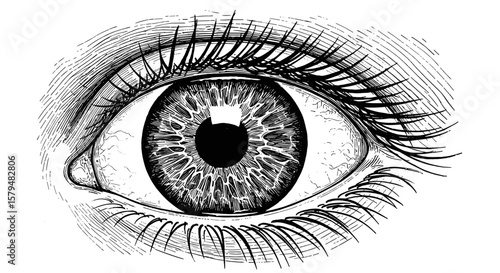Child eye close-up detailed engraving hand-drawn sketch black and white vector illustration SVG 