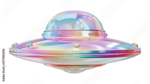 Pastel Colored 3D UFO Illustration – Cute Alien Spaceship Isolated on White