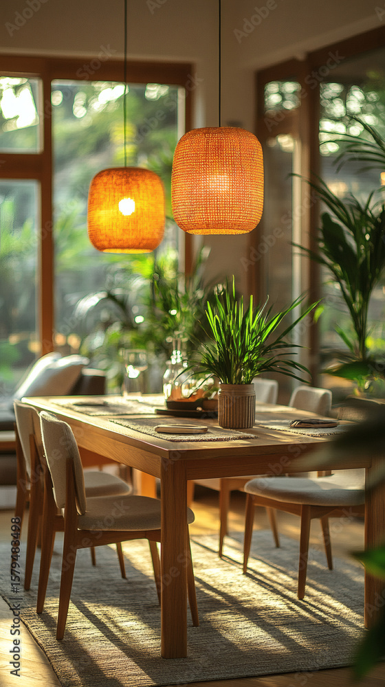 Minimal Art Deco Dining Room Design with Wood Grain Accents Wallpaper Minimal Art Deco Dining Room Design with Wood Grain Accents Wallpaper