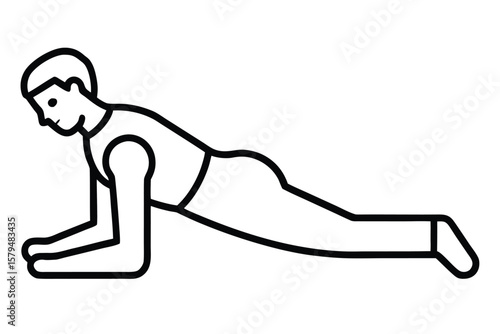 Man performing a plank exercise on his forearms in a simple line art style