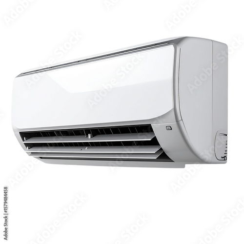 Angled Side View of Contemporary Wall AC Unit with Open Vents and Sleek Finish, Transparent PNG
