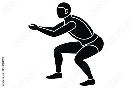 Stylized silhouette of a person performing a squat exercise for fitness
