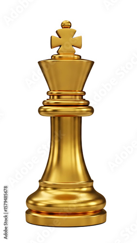 Shiny golden chess king piece isolated on transparent background