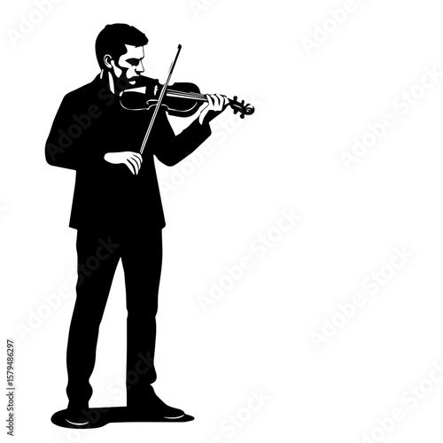Man playing violin in elegant attire on white background  