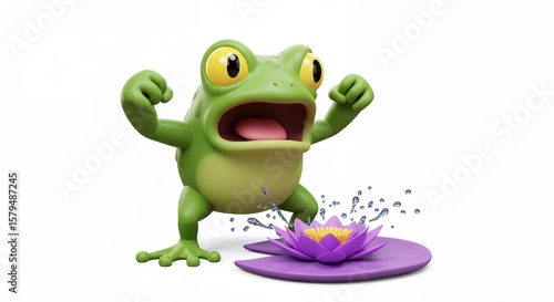 Cartoon frog on lily pad