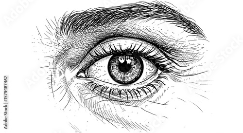 Vintage ink sketch of an old woman’s eye - hand drawn black and white vector illustration engraving svg