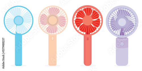 Mini Portable Fan. Different Styles Digital Electric Handheld Fan icons. Vector Illustration