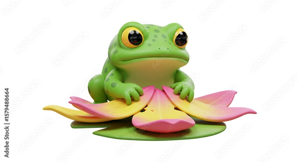 Obraz premium Small decorative green frog on lotus flower