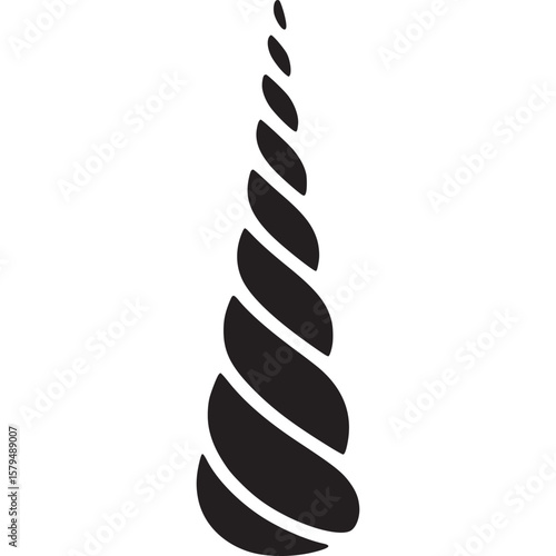 A simple black and white graphic of a spiraling conical shape on a plain white isolated background on transparent background
