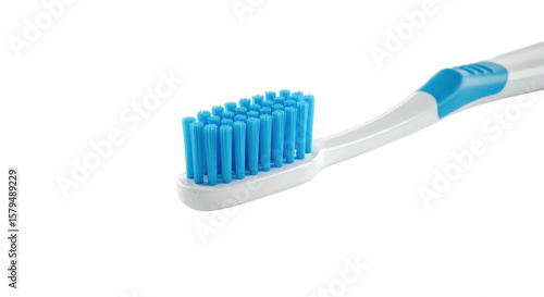 A blue and white toothbrush isolated on a transparent background