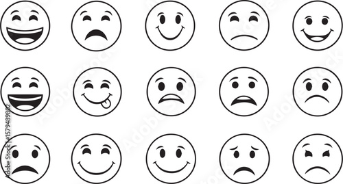 illustration set of different smiley face showing various emotions isolated on white or transparent png