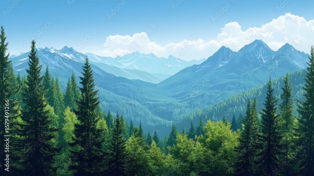 Fototapeta premium Mountain vista, lush forest