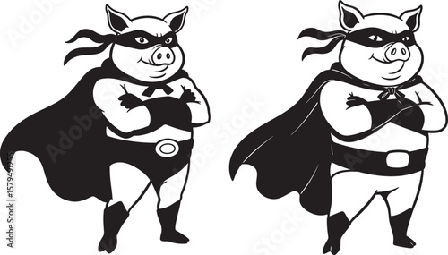 Pig Hero Mascot Cartoon Character silhouette
