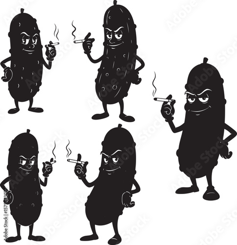 Smirking Pickle With Cigarette Cartoon silhouette