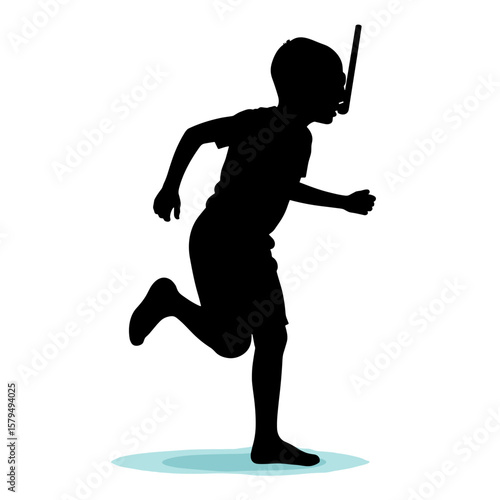 Child running with snorkeling gear on the beach during summertime  