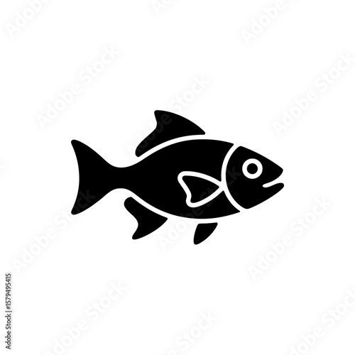 Silhouette of a Fish with Fins and Tail Swimming Smoothly in an Upward Direction