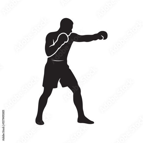 Boxing Silhouette Icon – Fighter Punching Action Vector Illustration
