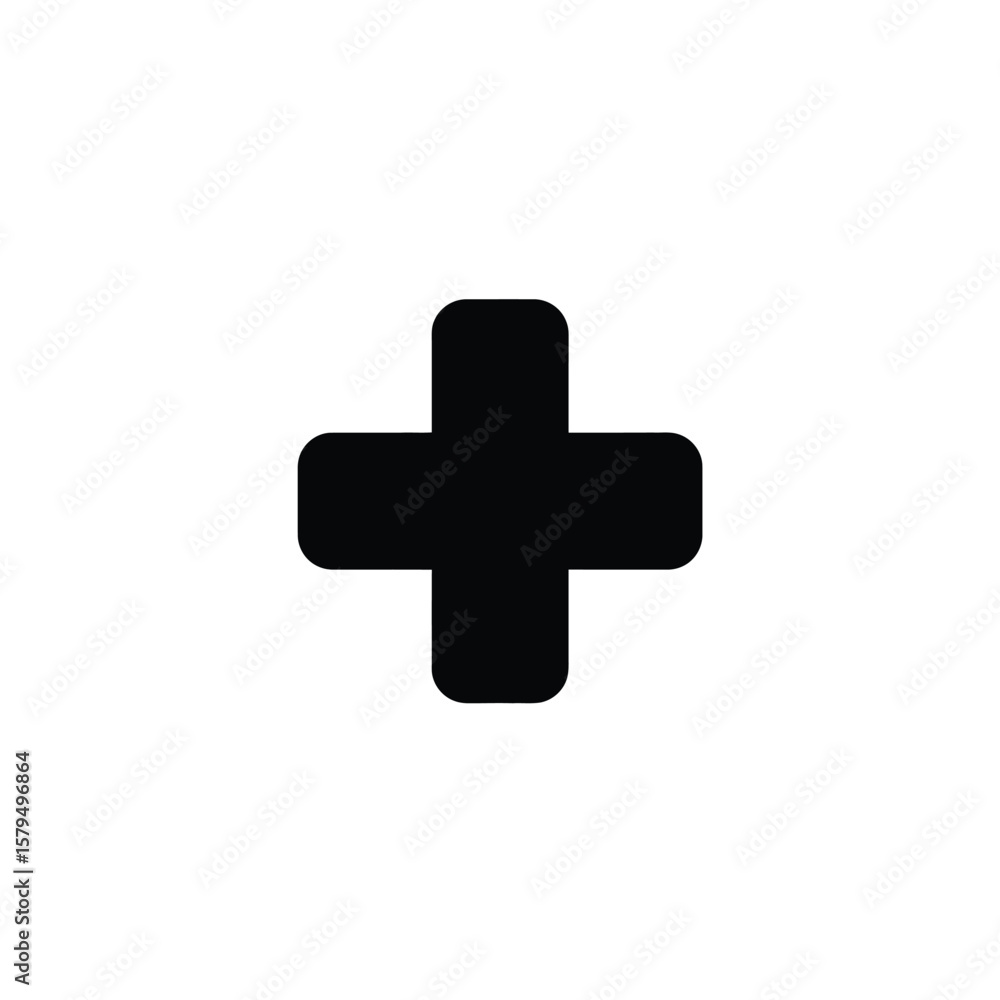 Fototapeta premium Black cross shape with rounded corners icon symbol