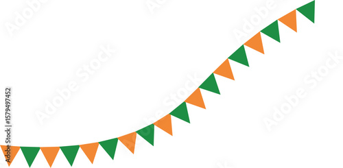 Indian Independence Day Decorative Pennant Flags –  Triangular Bunting on Wavy String– Saffron White Green Decorative Frame for Independence Day and Patriotic Artwork