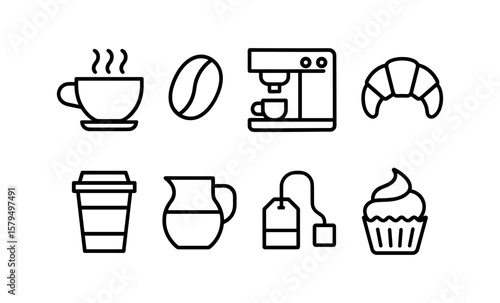 Minimalist coffee and bakery icons for cafes and restaurants