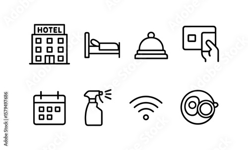 Icon set for hotel services in simple linear style