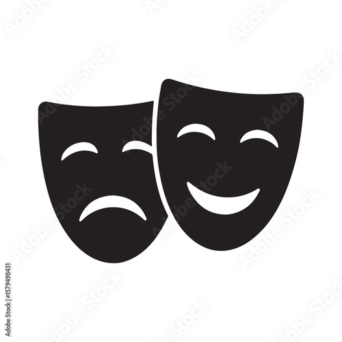 Comedy and Tragedy Theater Masks Silhouette Icon for Drama and Performing Arts


