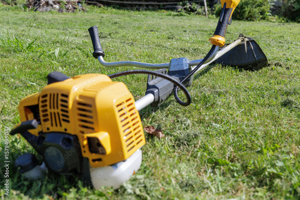 Obraz premium Gas-Powered String Trimmer on a Lawn