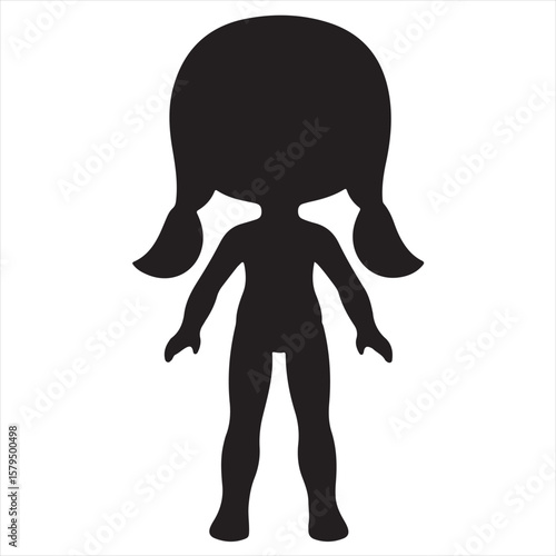 Silhouette Style Vector Doll Logo Icon – Minimal Cute Toy Symbol for Kids Brand, Vintage Girl Figure Design, Monochrome Decorative Character Graphic for Print, Packaging, and Digital Use