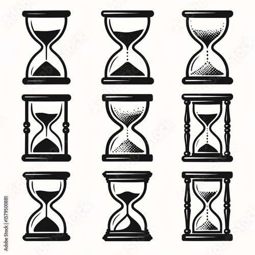 Hourglass Icons Collection – Vintage Sand Timer Designs for Time and Measurement Concepts
