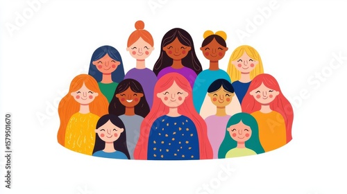 Wallpaper Mural A diverse group of joyful women showcasing friendship and community spirit in a vibrant illustration. Torontodigital.ca