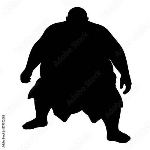 Silhouette of a sumo wrestler in a crouching position  