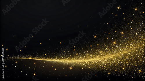 Celestial Dust A Swirl of Gold Sparkle and Glitter on a Deep Black Canvas of Cosmic Wonder
