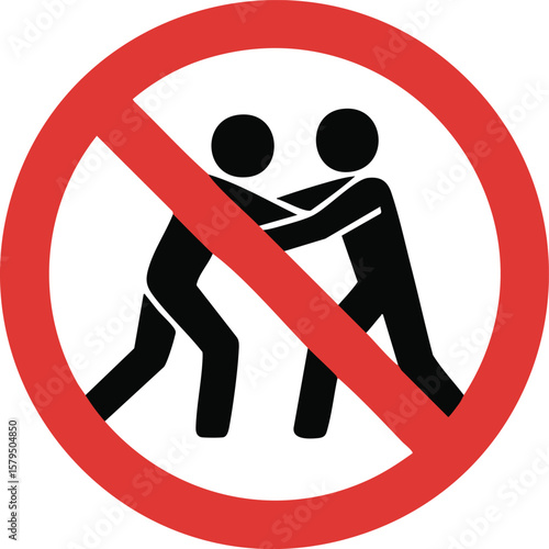 Prohibited Sign Of No Fighting Or Physical Altercation Allowed Warning Symbol Red Circle Safety Caution Alert Conflict Ban Icon

