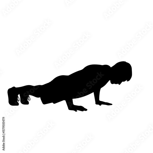 Silhouette of a person doing a push-up exercise on white background  