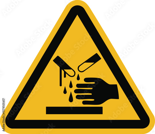Warning Sign Of Corrosive Substance Damaging Hand And Surface Safety Symbol Industrial Hazard Chemical Danger Alert Pictogram

