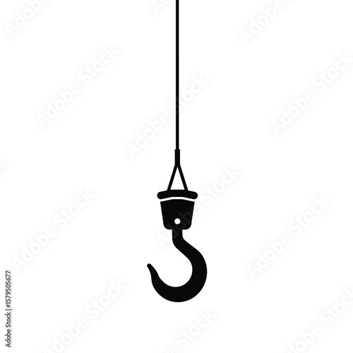 Black hook suspended on white industrial lifting