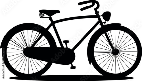 Silhouette of a Classic Bicycle with Curved Handlebars and Fenders on a White Background for Design Elements and Illustrations