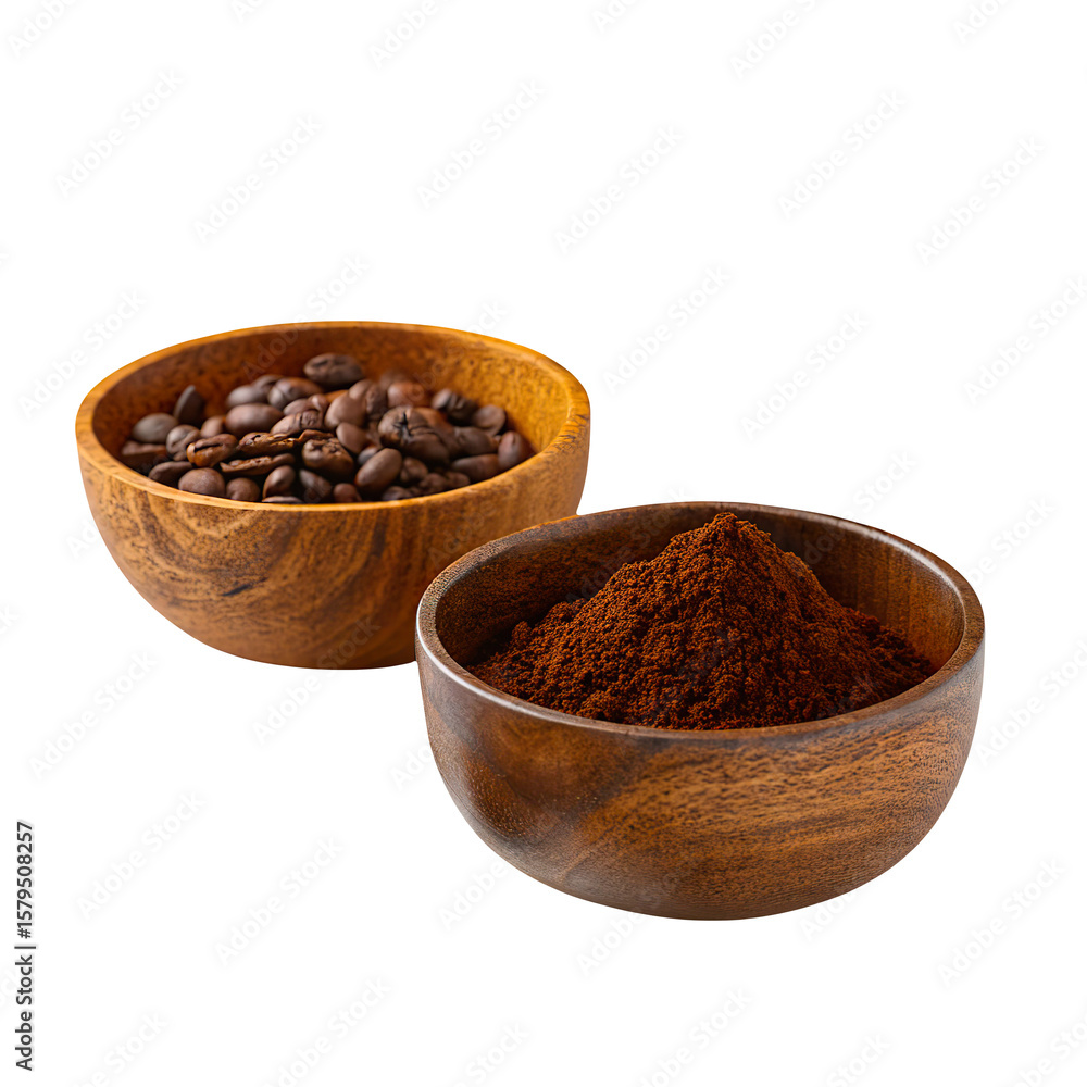 Bowl of Coffee Beans and Coffee Powder Isolated on Transparent Background Bowl of Coffee Beans and Coffee Powder Isolated on Transparent Background