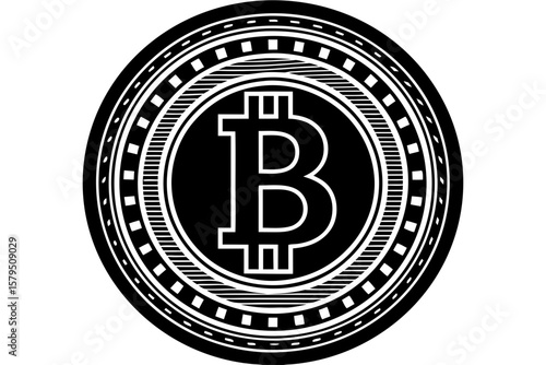 Bitcoin cryptocurrency digital currency token symbol silhouette vector illustration
